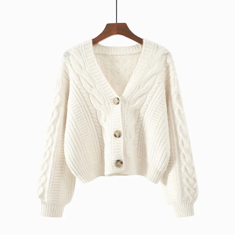 New Autumn and Winter Fashion Women's Clothing New V-neck Lantern Sleeve Sweater Elegant Casual Single-breasted Cardigan Jacket