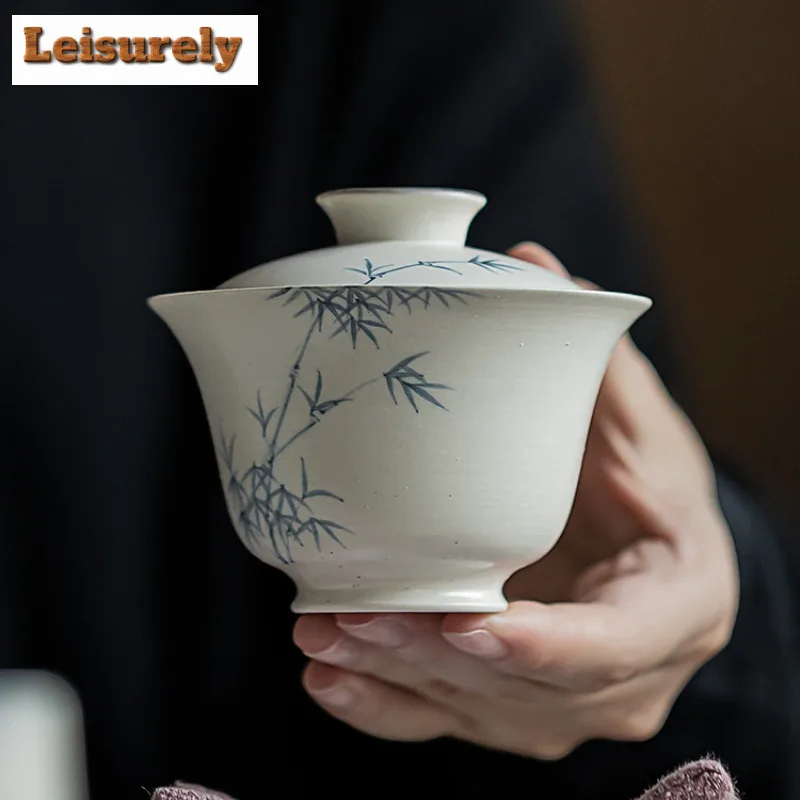 Japanese Powder Yin Hand-painted Bamboo Tea Set Kit 1 Pot 2 Cups Tea Making Outdoor Portable Travel Tote Cloth Bag Accessories