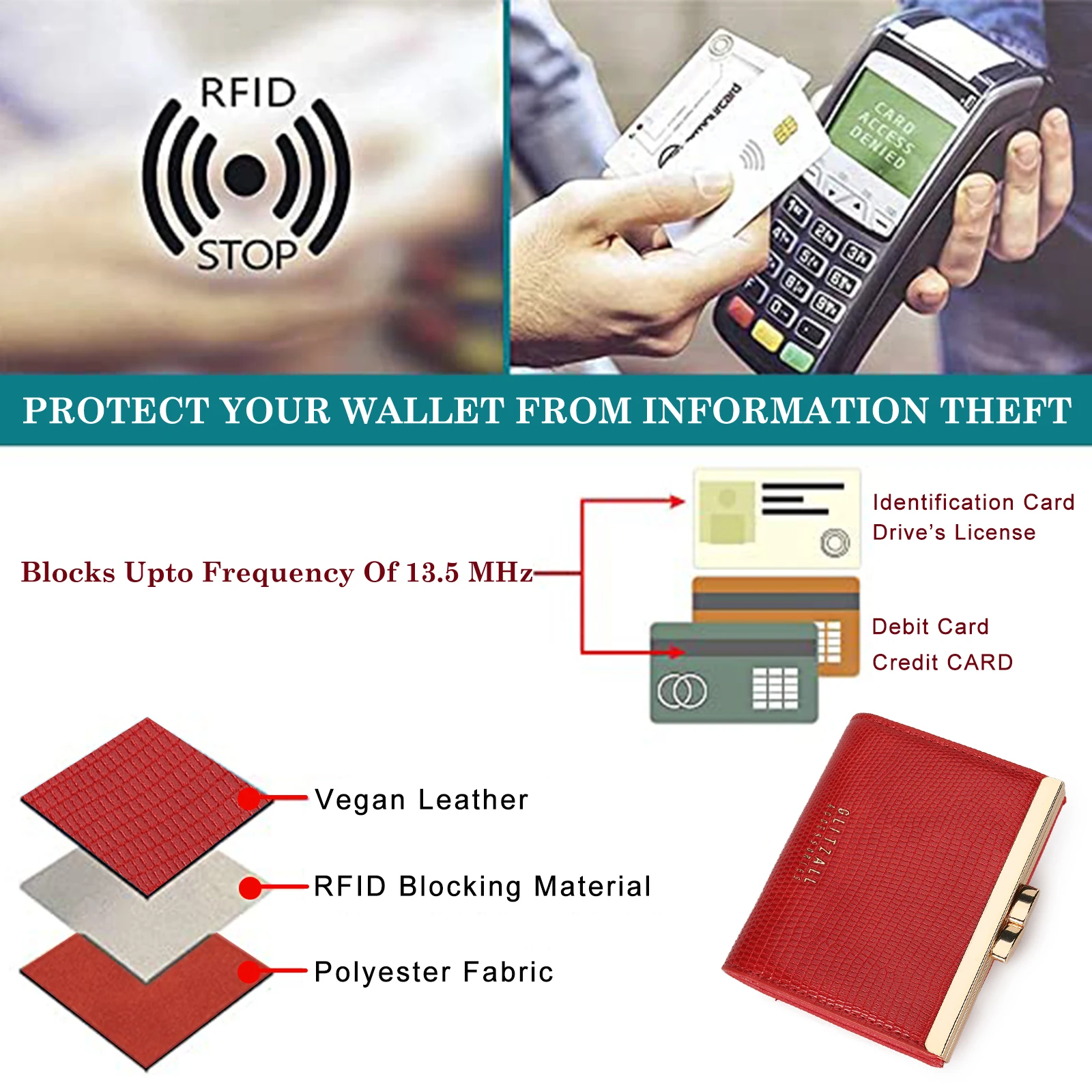 Women wallet - High-quality PU card holder, scratch-resistant and durable document case, zero wallet