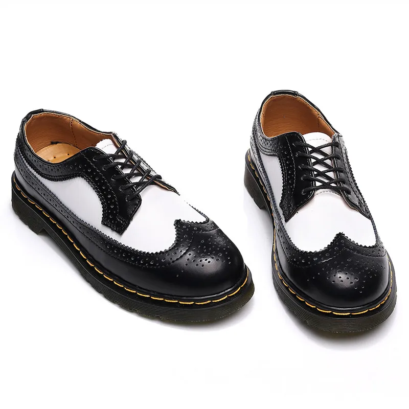 British Style Spring Retro Split Leather Women's Brogue Shoes Female Perforated Ornament Oxfords Round Toe Dress Flats 35--46
