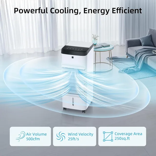 MEPTY Swamp Cooler, Windowless Portable Air Conditioners with 70° Oscillation, Evaporative Air Cooler with 6 Ice Box,12H Timer 2