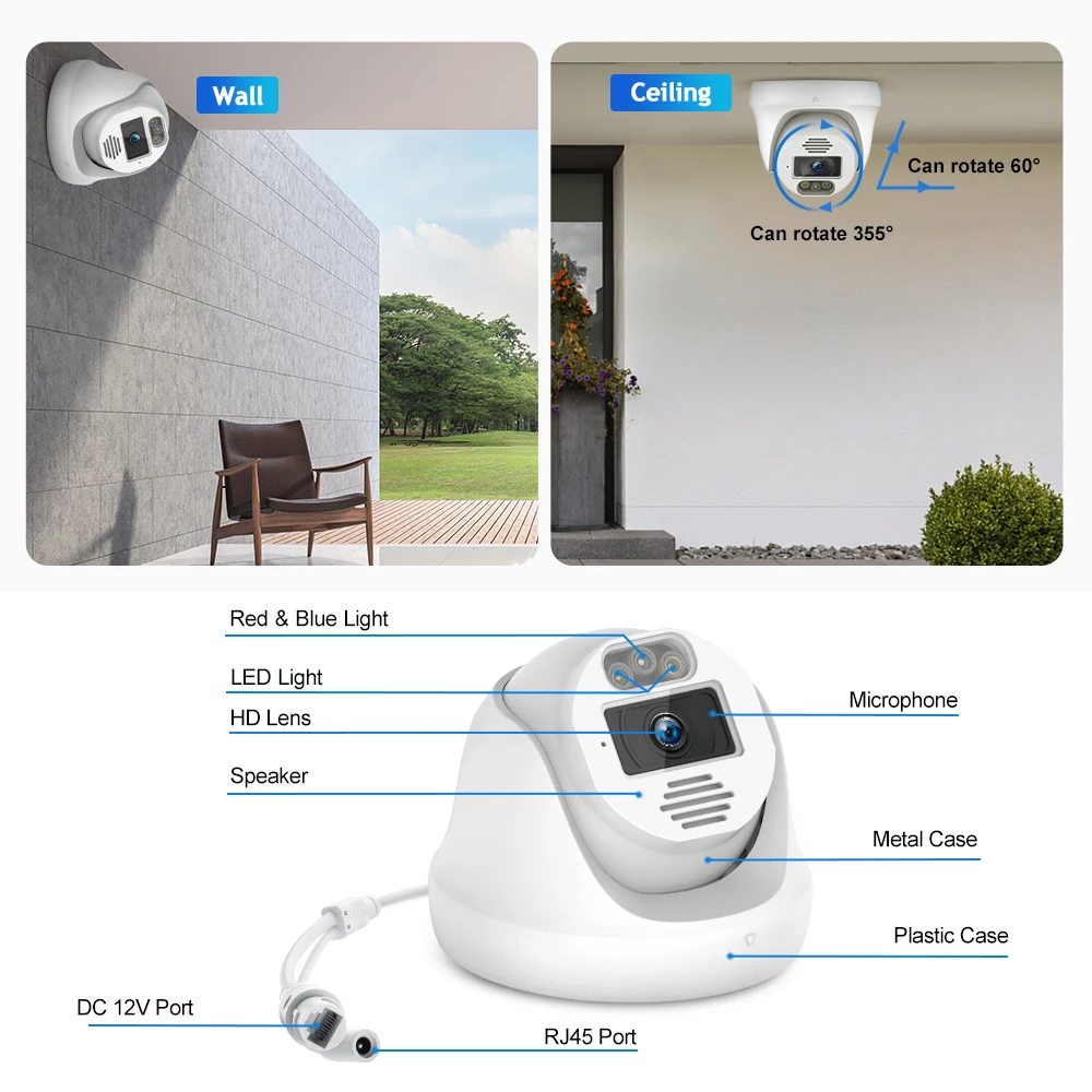 Tinosec Hd 5MP Poe Ip Camera Smart Ai Kleurrijke Nachtzicht Twee-Weg Audio Record Cctv Video Voor Seucrity surveillance Kit Onvif