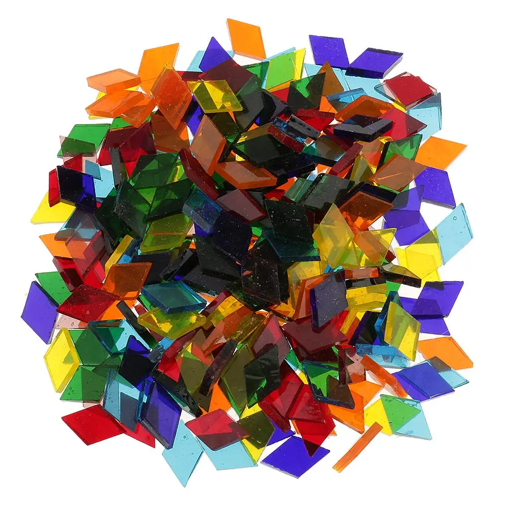 480g Multicolor Clear Square Triangle Rhombus Glass Mosaic Tiles for Crafts