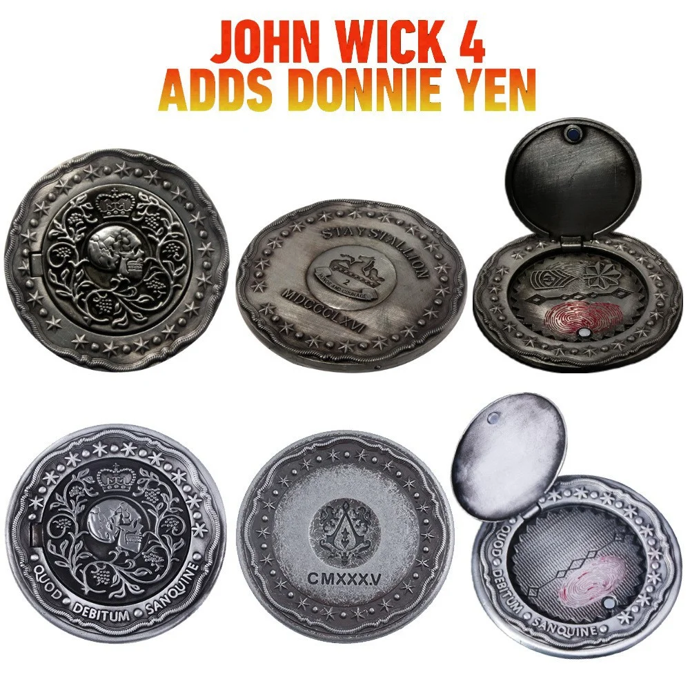 John Wick Coin Skull Keychain Blood Oath Marker Can Open Magnets Magnetically Attract Coin Props Simulation Accessories