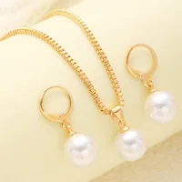 Ensemble de bijoux en perles pour femmes, boucles d'oreilles pendantes, pendentif, collier, Simple, délicat, tenue quotidienne, accessoires de fête 3