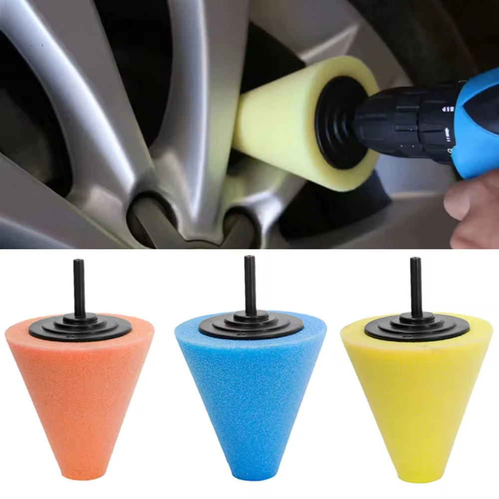Car Polishing Sponge Polishing Sponge Set Auto Wheel Polishing Sponge Used for Electric Drill 3inch/ 4inch Burnishing Ball Polishing Cone Car Hub ing Sponge