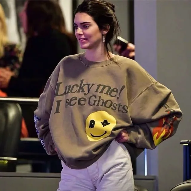 Kanye West Lucky Me I See Ghosts Sweatshirts Hoodie Smiley Print 1