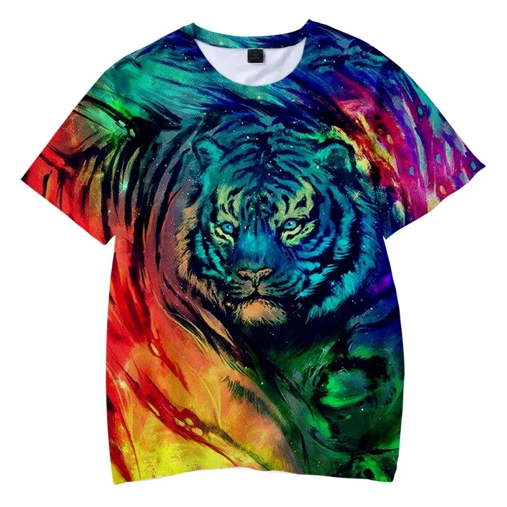 

Unisex Color Tiger Face T-shirt, 3D Printing, Extra Large T-shirt, Short Sleeve, Children's Clothing, Tops, Dropshipping