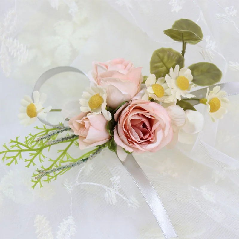 Pink Artifical Headwear Flowers Handmade Floral Comb Garland Bridal Headdress Wedding Decoration Hair Accessories