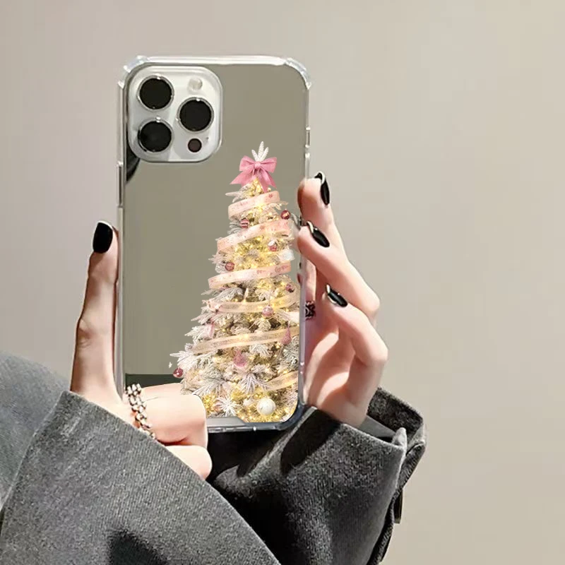 Festive Christmas Tree Pattern Mirror Acrylic Phone Case Cover