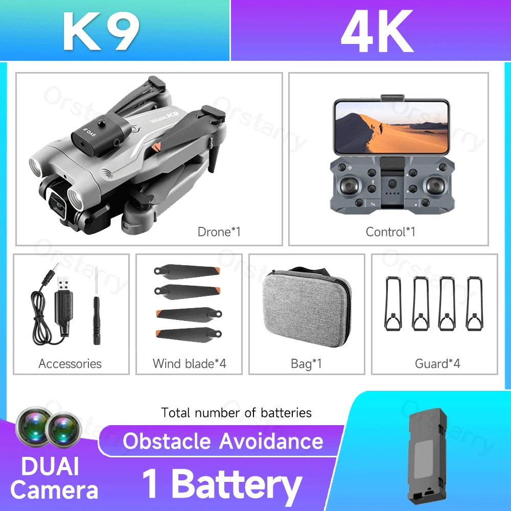 Drone K750FA K9 4K EIS Ultra HD - Mini RC Avec évitement Obstacles - Cadeau Parfait