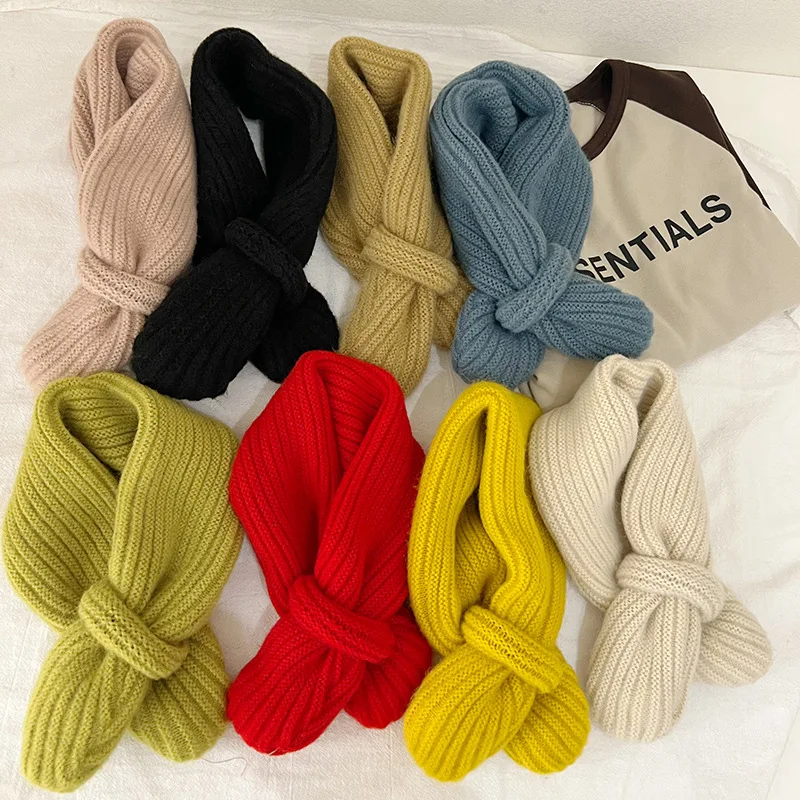 Korean Style Children Scarf Winter Candy Color Kids Cross Scarf Baby Neckerchief Boys Girls Warmer Neck Collar Scarves New 1-6Y