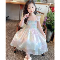 Robe de princesse pour filles avec grande décoration papillon d'été, dentelle perlée, maille dégradée arc-en-ciel, pour enfants de 1 à 8 ans 2