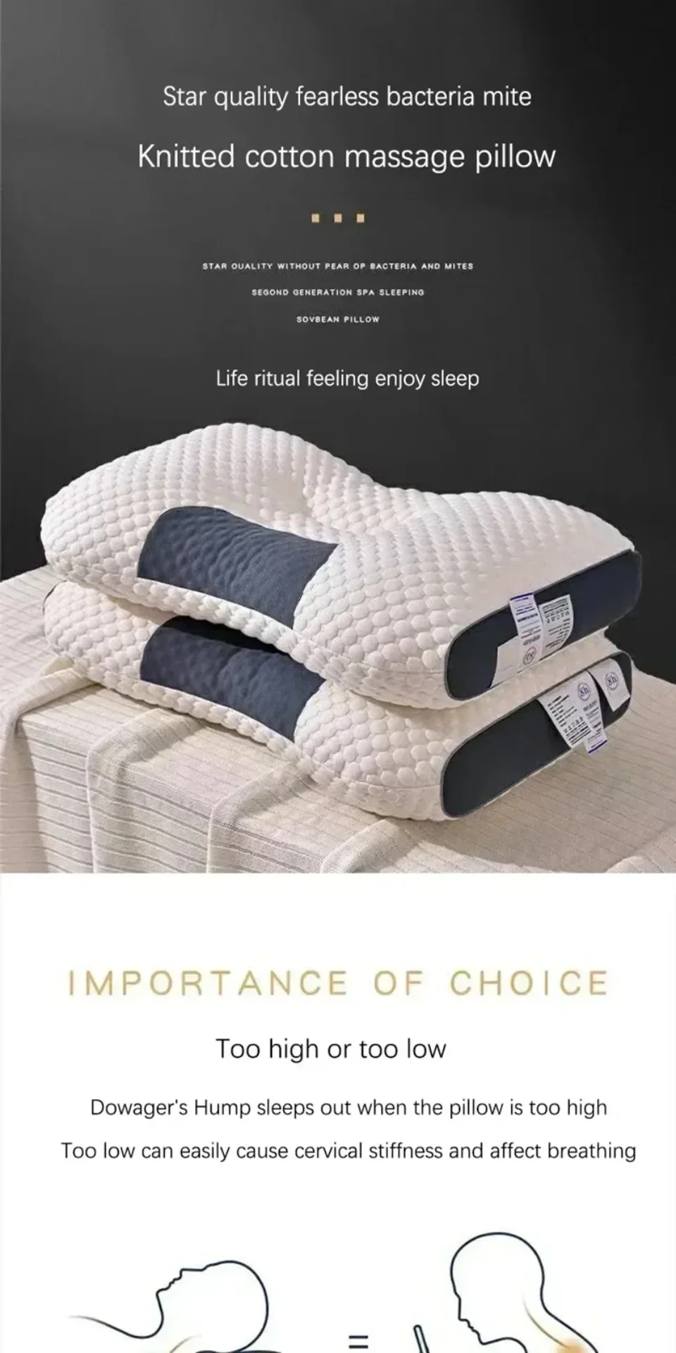 Description Picture 2 of itemCervical Orthopedic Neck Pillow Help Sleep and Protect The Pillow Neck Household Soybean Fiber SPA Massage Pillow for Sleeping