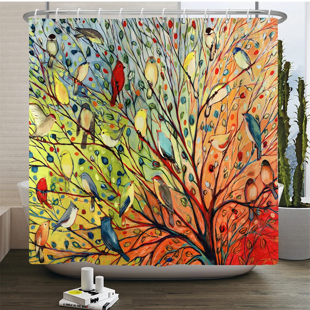 Chinese Style Flower and Birds Tree Shower Curtains Bath Curtain Waterproof Bathroom Decor With Hooks 3d Printing Bath Curtain shower curtains