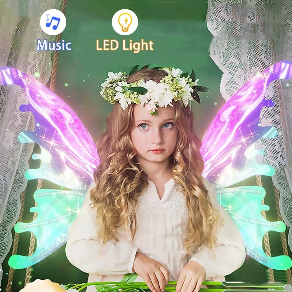 VATOS Electric Fairy Butterfly Wings with LED Lights Perfect Party Accessory for Girls Women with Moving Butterfly Wings