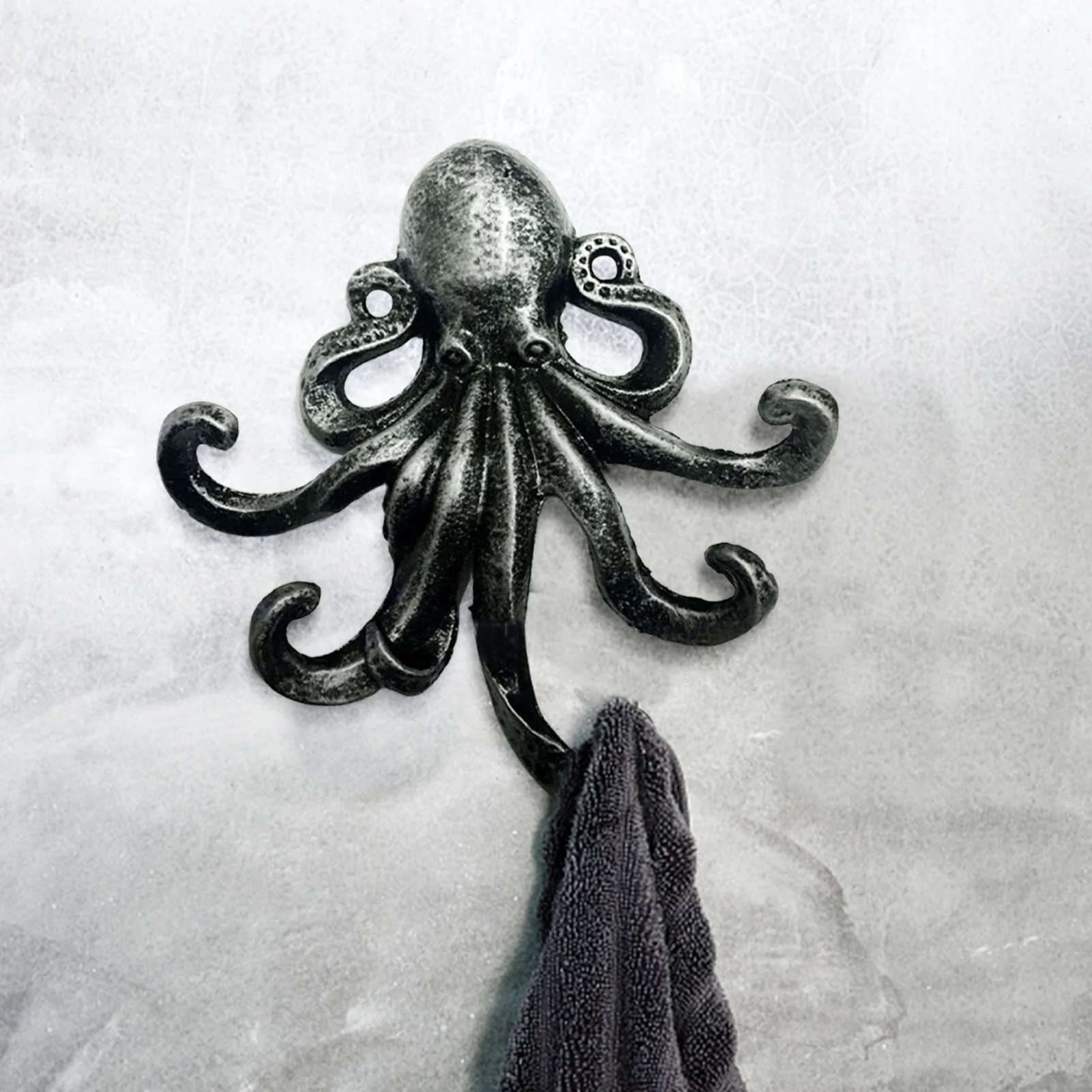 Cast Iron Large Octopus 5 Hooks Crafts Wrought Key Nordic Vintage Antique  Wall Mounted Clothes Hanger Key Holder Rack