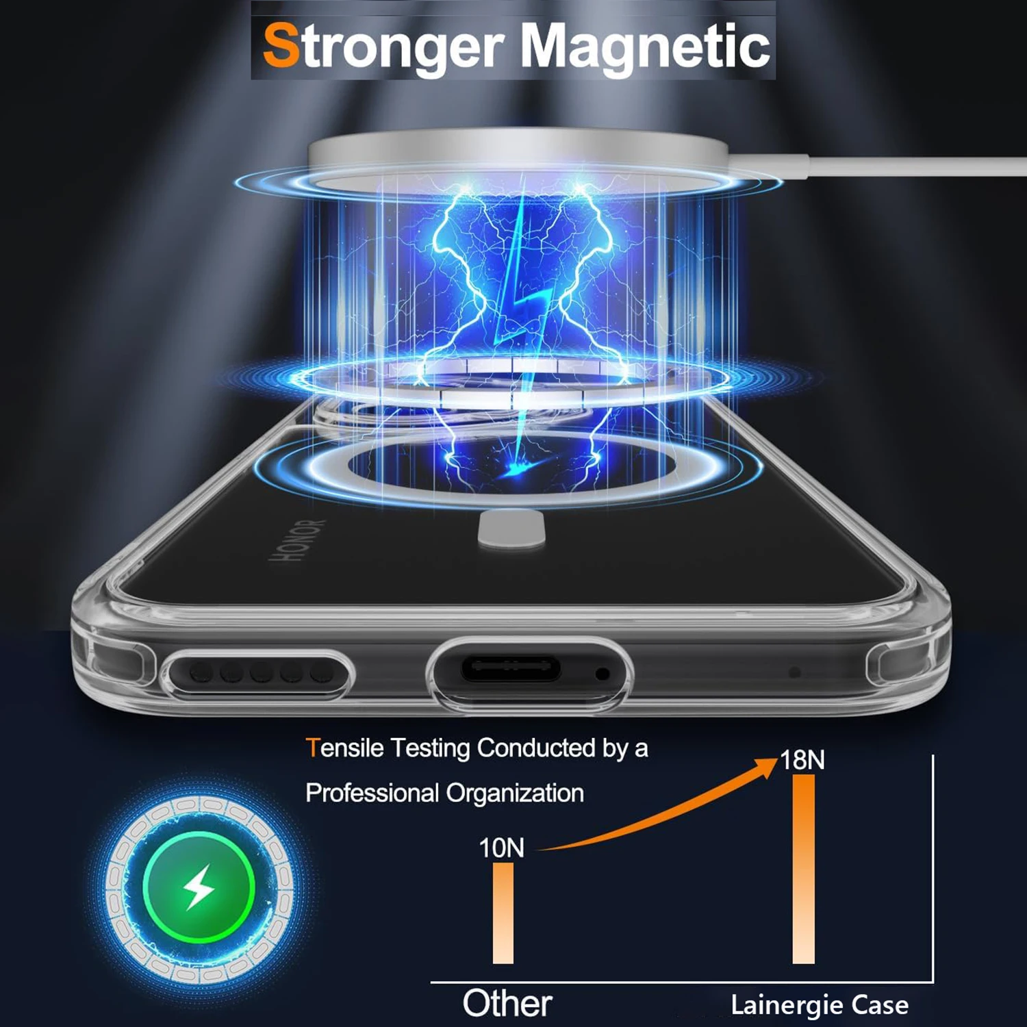 Shockproof Magnetic Wireless Charging Phone Case with Clear Back Cover