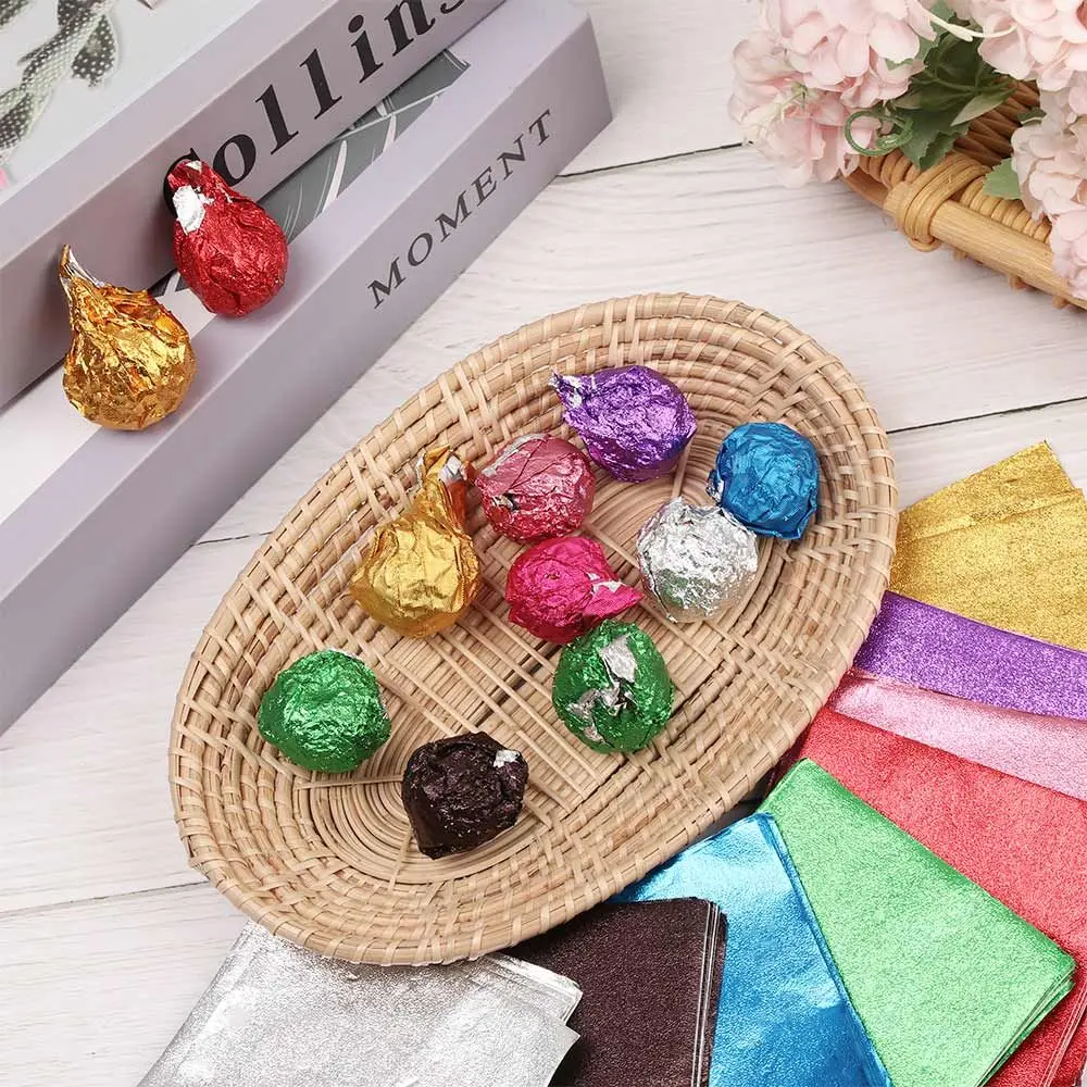 

100 pcs Golden Color aluminum foil Candy Chocolate biscuits tin wrapping paper DIY Metal embossing gift craft paper packaging