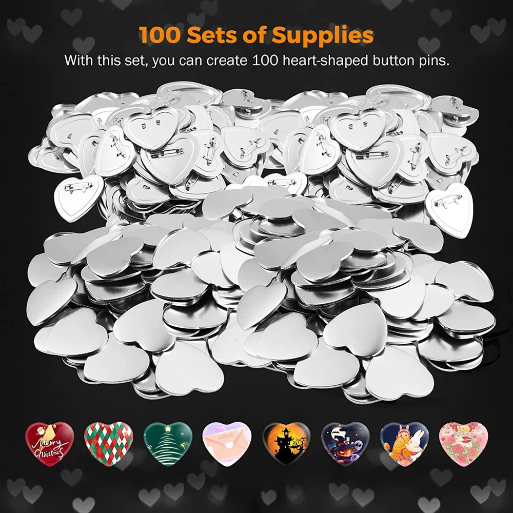 57MM Heart-Shape Badge Button Maker Machine with 100 Button Parts+Cutting Board+Mold DIY Pin Press Badges Maker Machine badge maker button maker machine