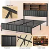 Queen Size Bed Frame with Storage, Upholstered Shelves Headboard Outlets with Charging Ports and Colorful LED Lights 5