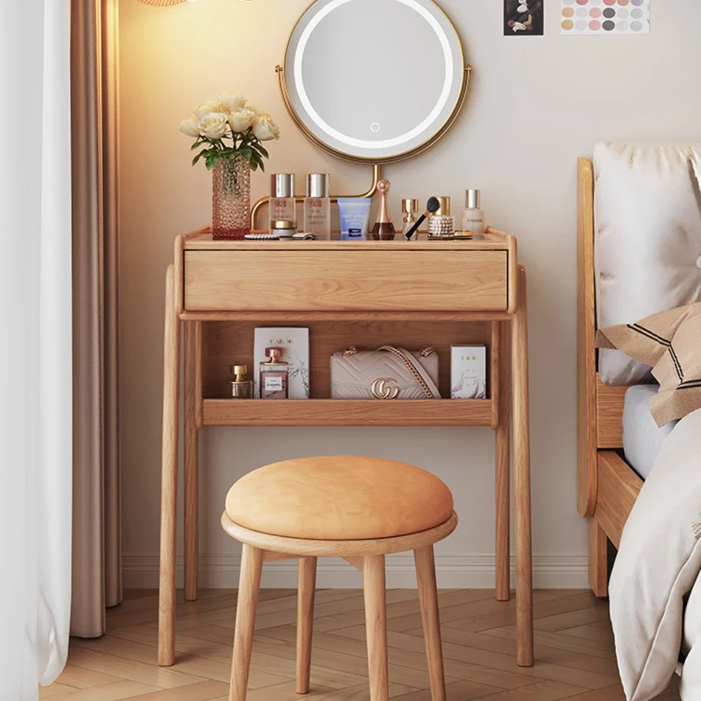 

Bedroom Log Cream Style Dressing Table Japanese and Nordic Style Solid Wood Dressing Table with Light