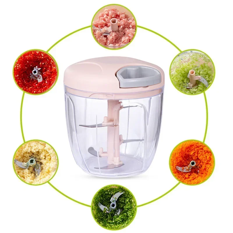 Garlic Chopper Meat Grinder Garlic Chopper 500/900ML Manual Rotate Fruit Vegetable Cutter Chopper Slicer Garlic Crusher Peeler Grinder Blender Meat Grinder