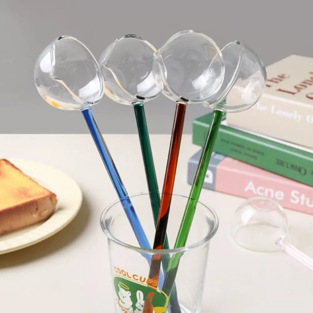 Borosilicate Glass Spoon Colored Long Handle Heat Resistant Deep Sauce Soup Spoon Heated Directly Home Kitchen glass spoon