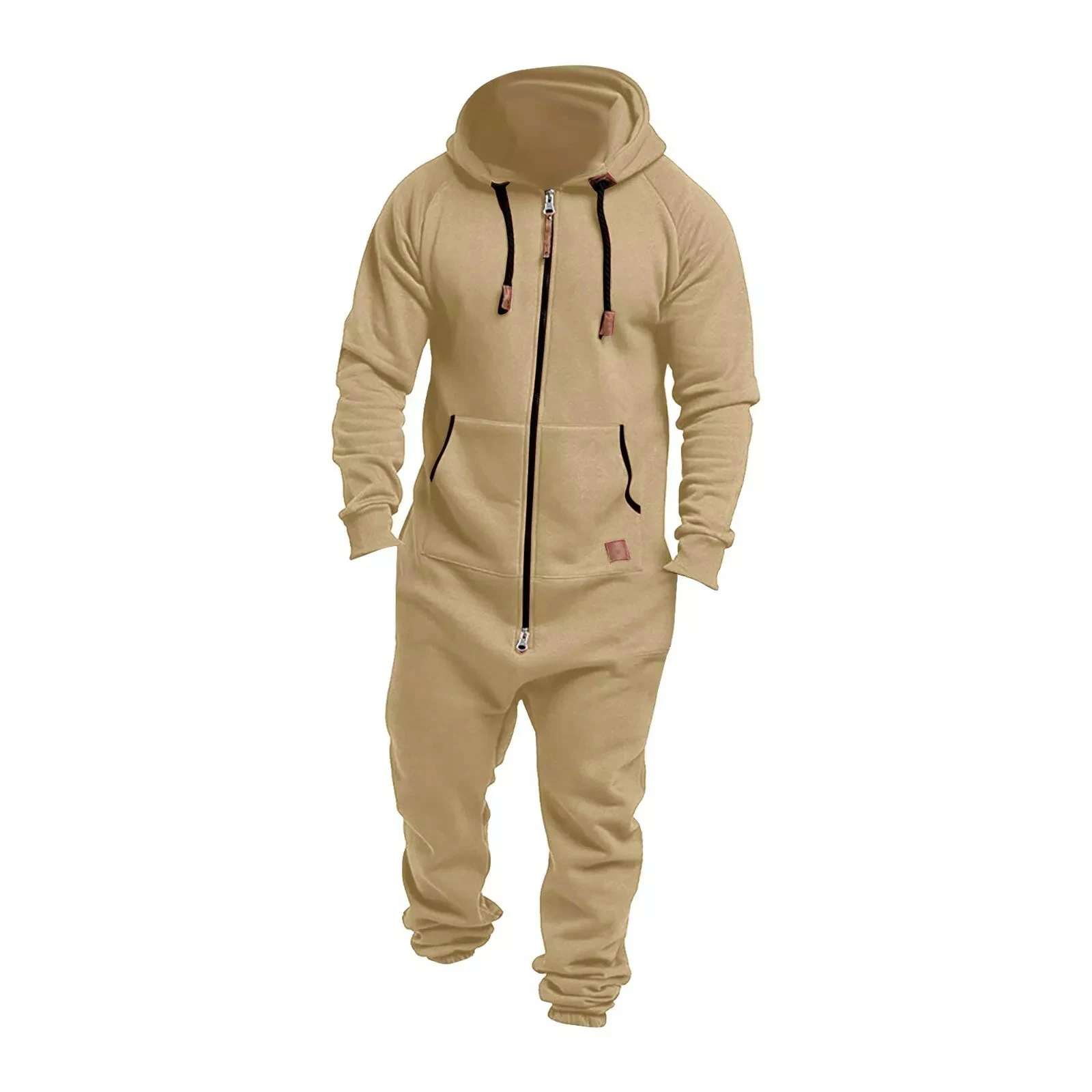 Men's Winter Hooded Jumpsuits with Pockets Warm Long Sleeve Full Zipper Up Overalls Sweatsuits with Drawstring