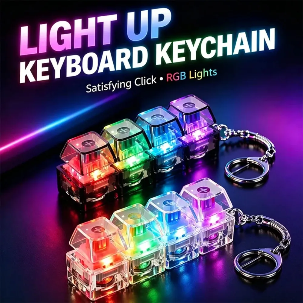 LED 라이트업 키체인 키보드 클릭 가능 버튼 피젯 토이 스트레스 불안 완화 휴대용 책상 장식 선물