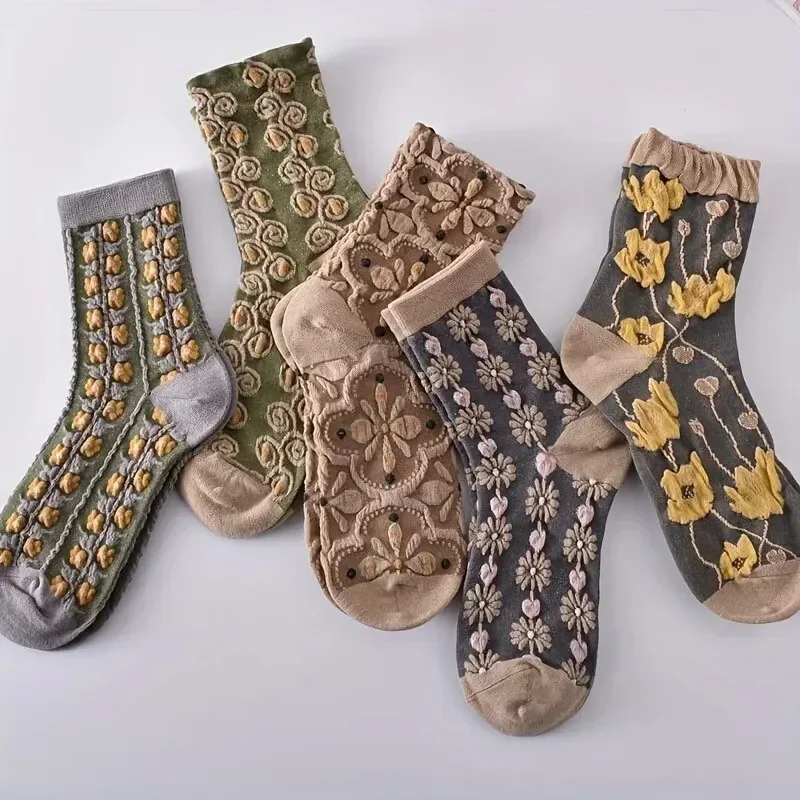 5 Pairs 3D Floral Textured Socks, Retro Court Style All-match Socks, Women's Stockings & Hosiery 45,625 Reviews 4.7 All Reviews