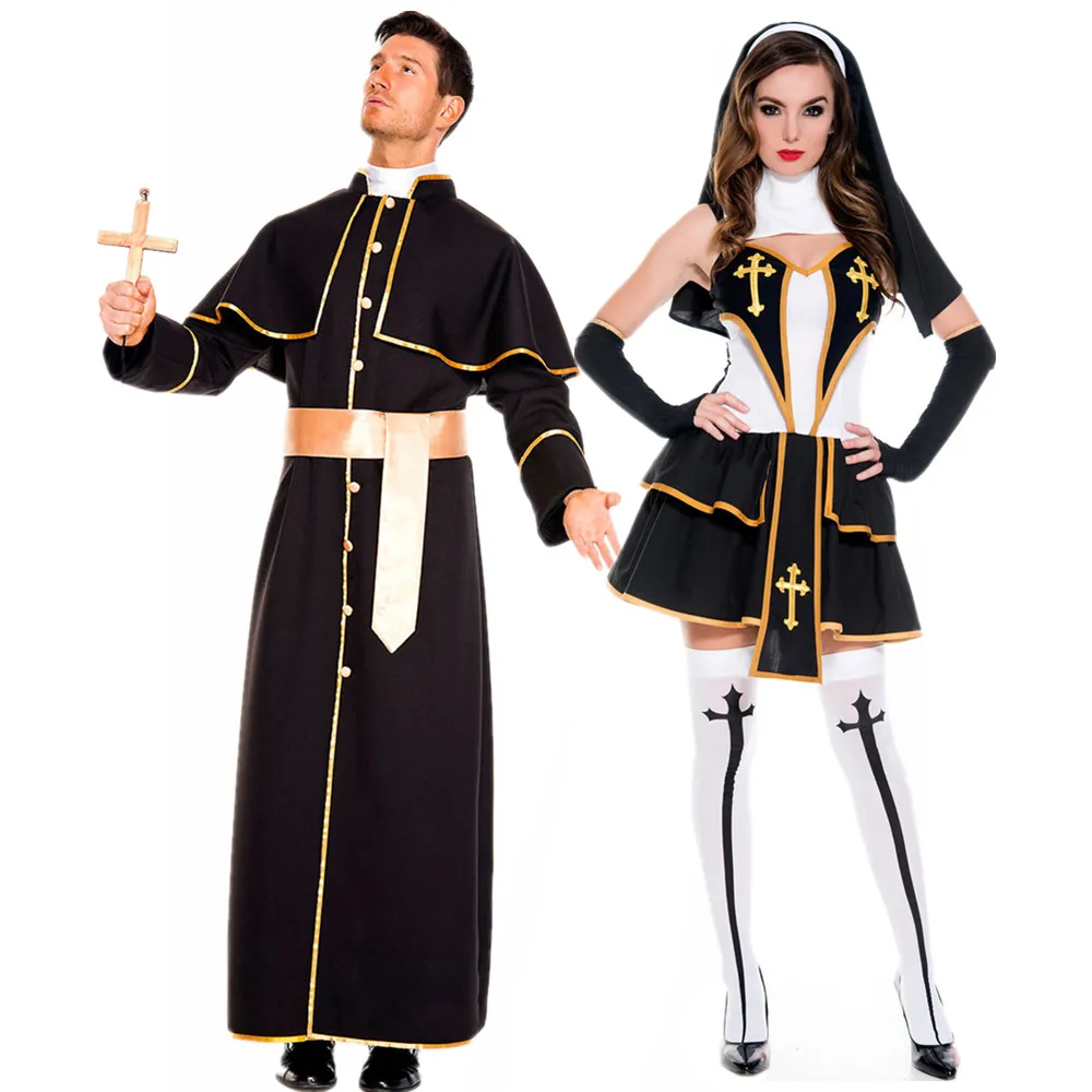 

Dress up Dance Party Adult Nun Priest Robe Men's Godfather Pope Costume Halloween Cosplay Suit