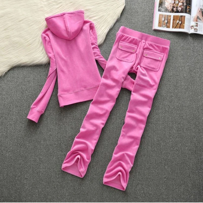 Y2K Women'S Brand Velvet Fabric Tracksuits Y2K Velour Suit Women TrackSuit Hoodies And Straight Leg Pants
