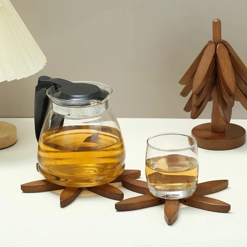 3PCS Bamboo Wooden Tree Design Stand Table Mat Coaster Wood Placemats Pot Trivets Decorative Anti Scald Heat Resistant
