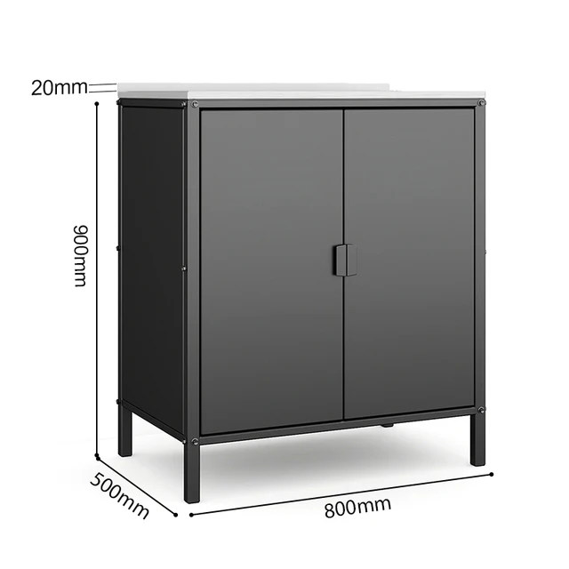 ตู้เก็บของสแตนเลสสีดำด้านและสีขาวแบบสองประตู สำหรับใช้ในสวนกลางแจ้งและห้องครัว 2