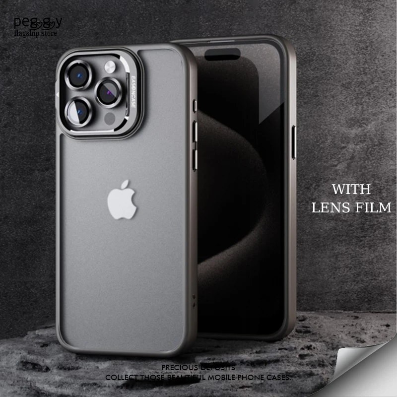 

Aviation Aluminum Lens Ring Stand Phone Case For IPhone 13 14 15 Pro Max 15 Plus Transparent Shockproof Phone Protection Cover