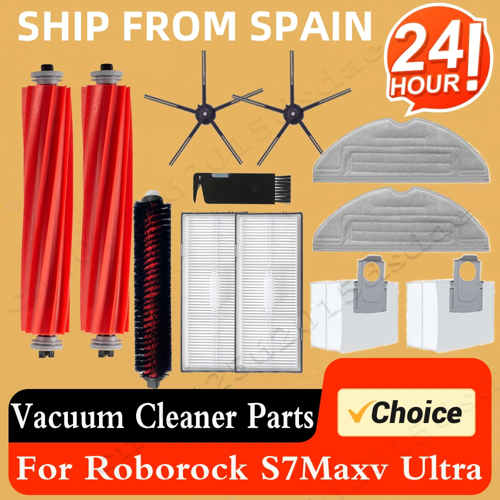 For Roborock S7 Maxv Ultra Accessories Dust Bags Main Side Brush Mop Pad HEPA Filters Xiaomi Original Robot Vacuum Cleaner Parts viomi s9 alpha uv robot vacuum cleaner accessories set of 12 including 6 dust bags 2 side brushes 2 filters 2 mops