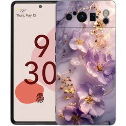 Elegant Flower Marble Design Shockproof Phone Case - Soft TPU Black Cover - Pixel 9 Pro (A1)