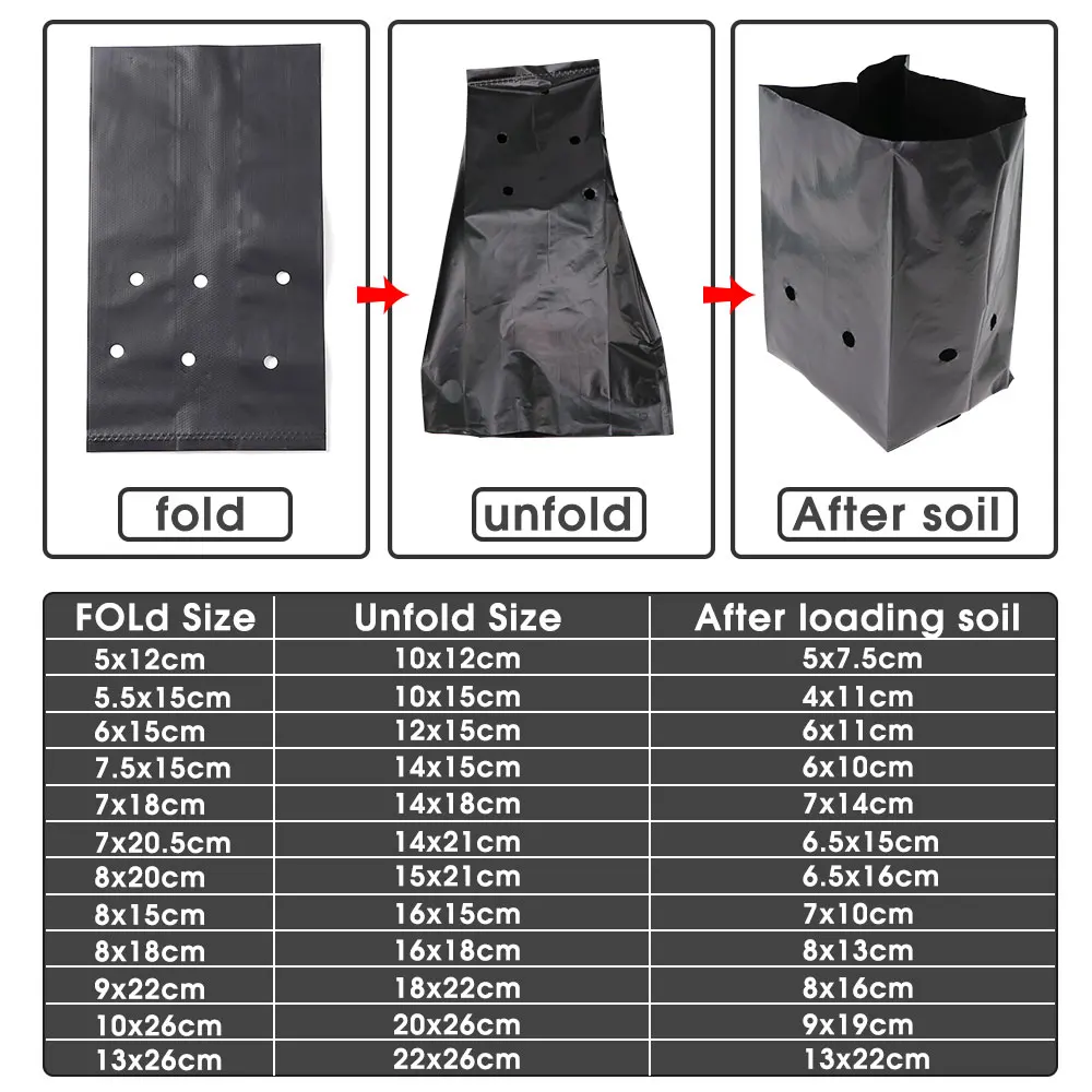 Greenhouse 100PCS Black Plastic Seedling Bags Growing with Holes for Garden Plant Nursery Germination Nutrition Nursery Plant
