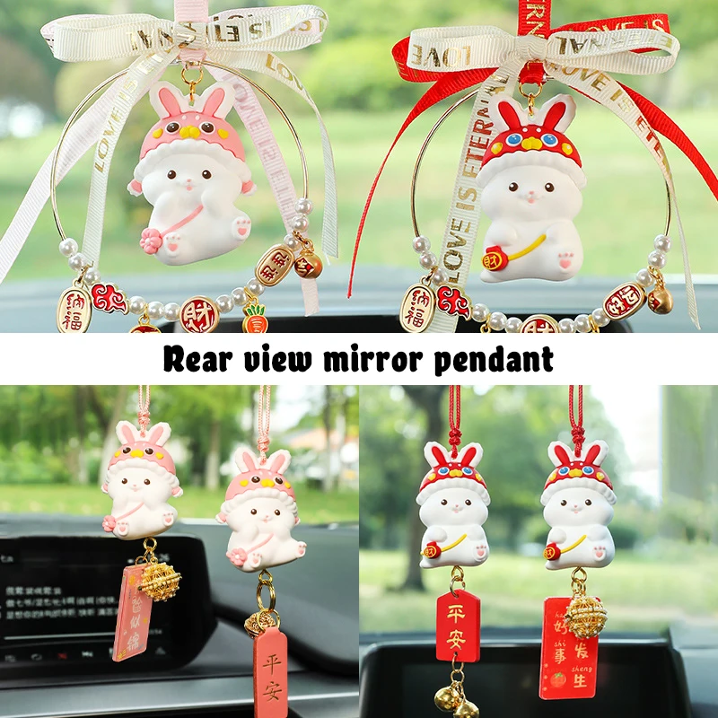 

1pc Creative Lucky Rabbit Car Pendant Amulet Blessing Rearview Mirror Hanging Car Ornament Decor Xmas New Year Gift Girls Kids