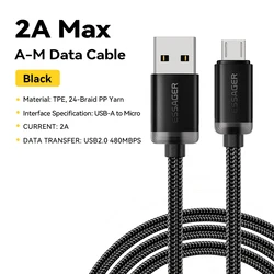 Essager Fast Charging Micro USB Data Cable - Mobile Phone Charger Cord - 3m (Black)