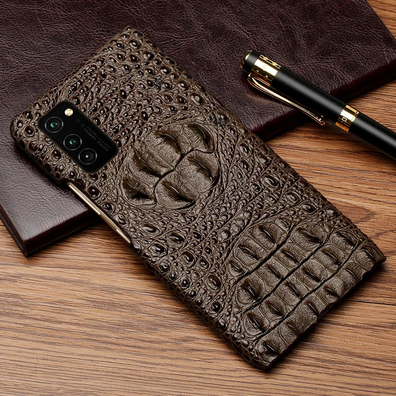 New 3d Crocodile Pattern Genuine Leather Standing Case For Huawei Honor V30 Pro Cases For Huawei Honor V40 Phone Cover Coque
