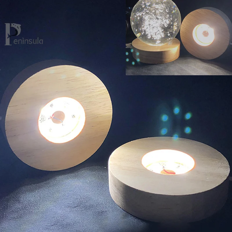 나무 LED 조명 디스플레이 베이스, 크리스탈 유리 송진 아트 장식, 나무 야간 램프 베이스, LED 조명 회전 디스플레이 스탠드