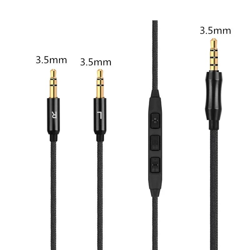 

Headphone Replaced Cable 3.5mm To Double 3.5mm Black mic volume adjustment earphone audio cable1.5M