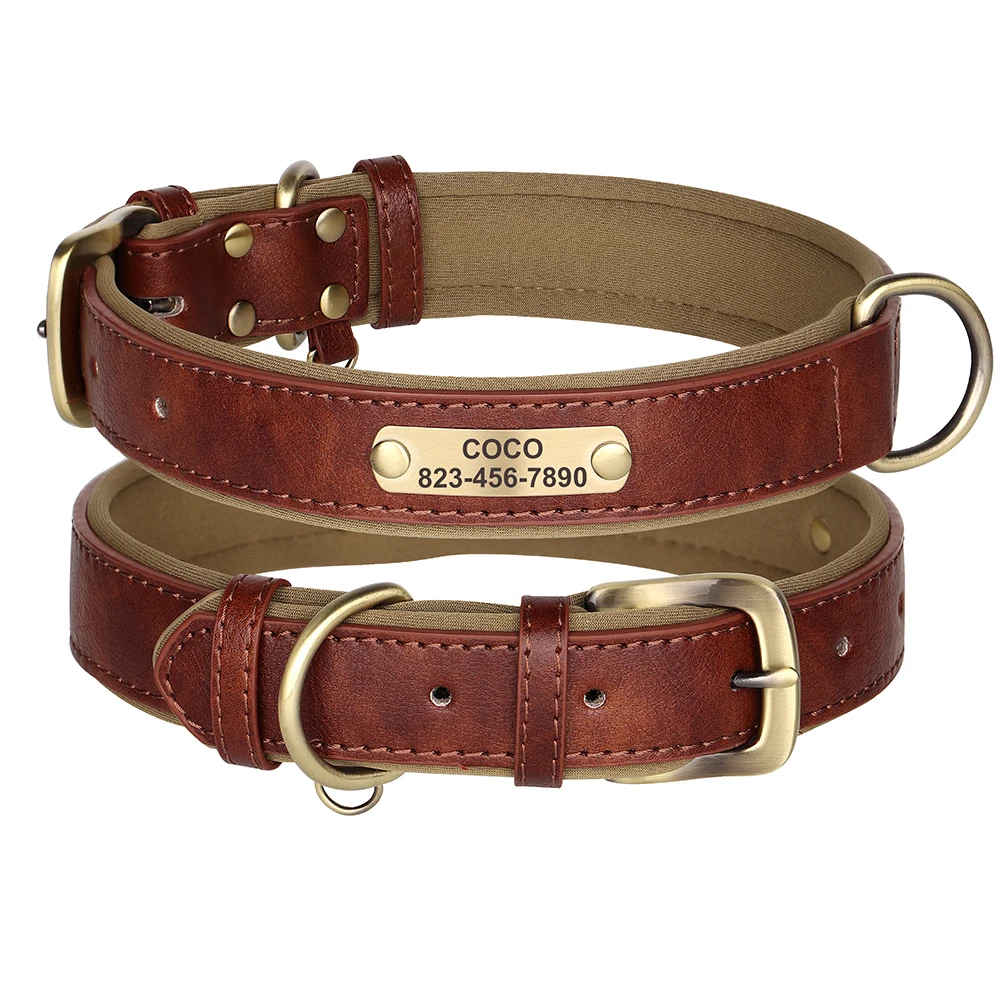 Customized PU Leather Dog Collar with Free Engraved Nameplate