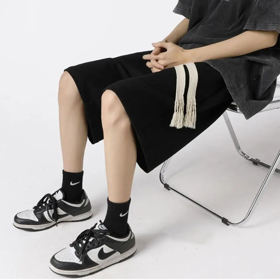 Spring Summer Fashion Solid Casual Men's Drawstring Elasticity Waist Versatile  Cool Boys Cotton Loose Shorts Pants Student Soft