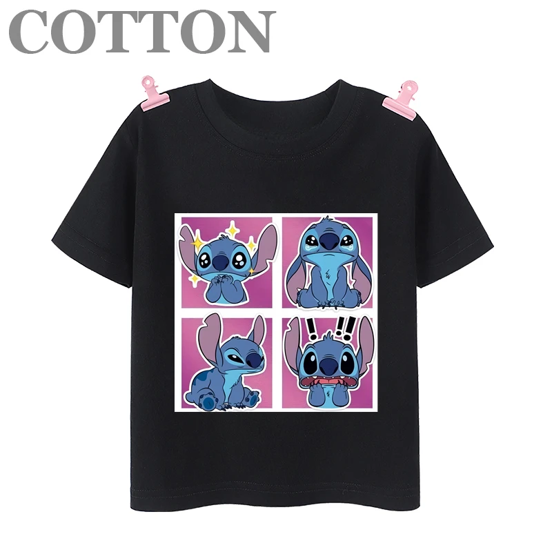 thumbnail image 1 of Camisetas de algodón para niños de moda de verano con múltiples estampados de manga corta y cuello redondo de Disney Stitch Anime, 1 of 5