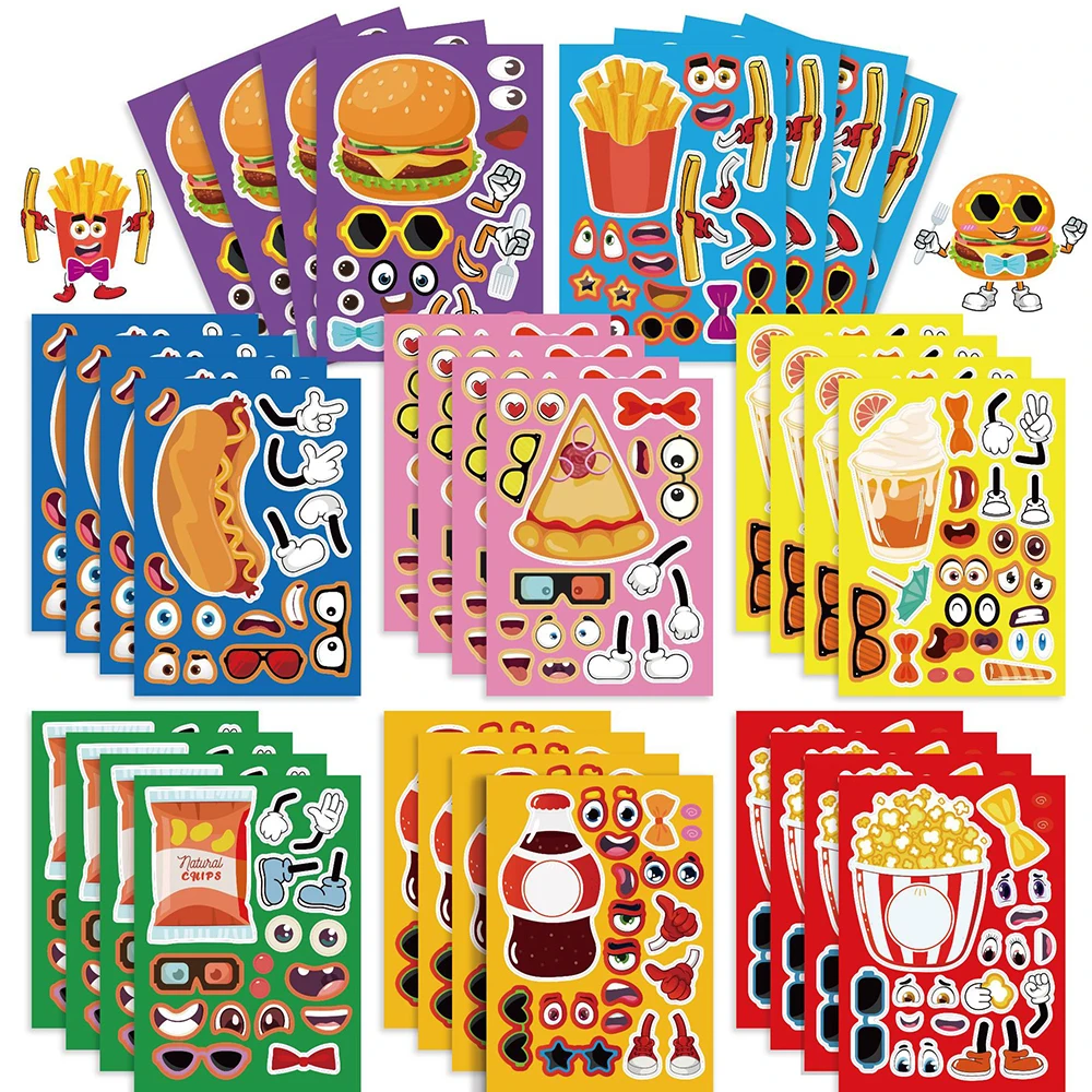 16Pcs/Set Children's Parent Child Interactive Puzzle Sticker French Fries Hamburger DIY Party Stickers Kids Educational Toys