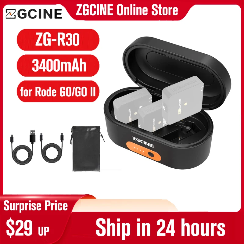 

ZGCINE ZG-R30 Fast Charging Case 3400mAh Fast Charging Box for Rode Wireless GO II I me Built-in Battery Power Bank