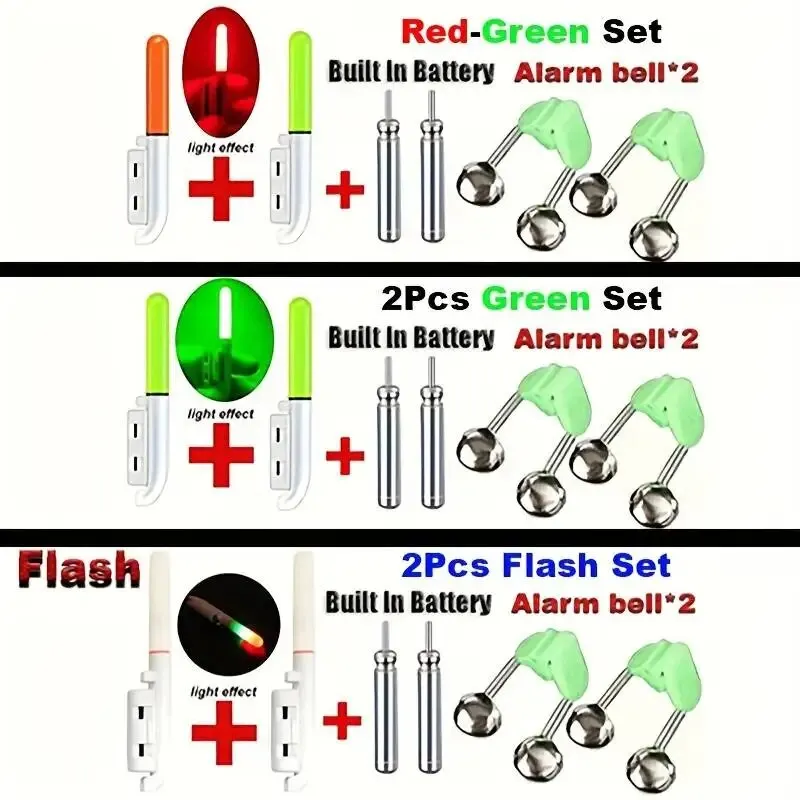 2 lampes LED CR425 pour canne à pêche et 2 cloches alarmes mordeurs, accessoires pêche de